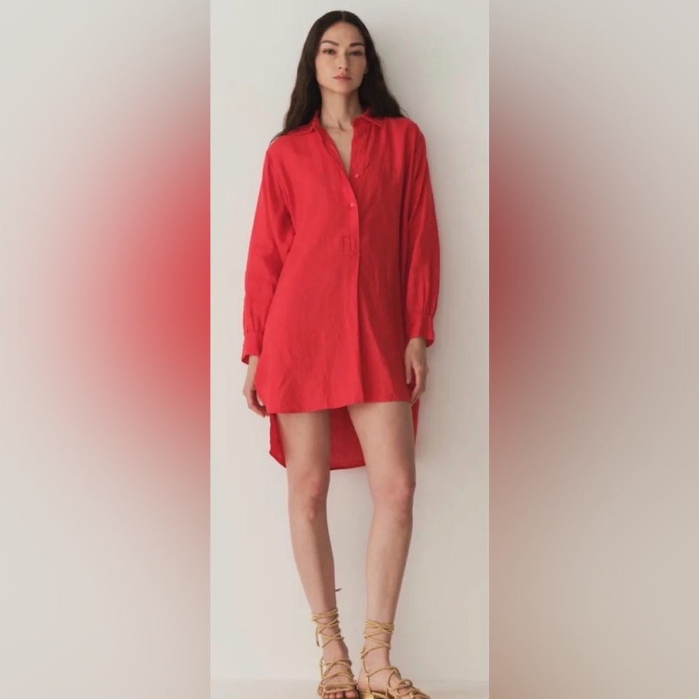 DOÊN JORA LINEN SHIRT DRESS IN SCARLET, SIZE XL, NWT.
